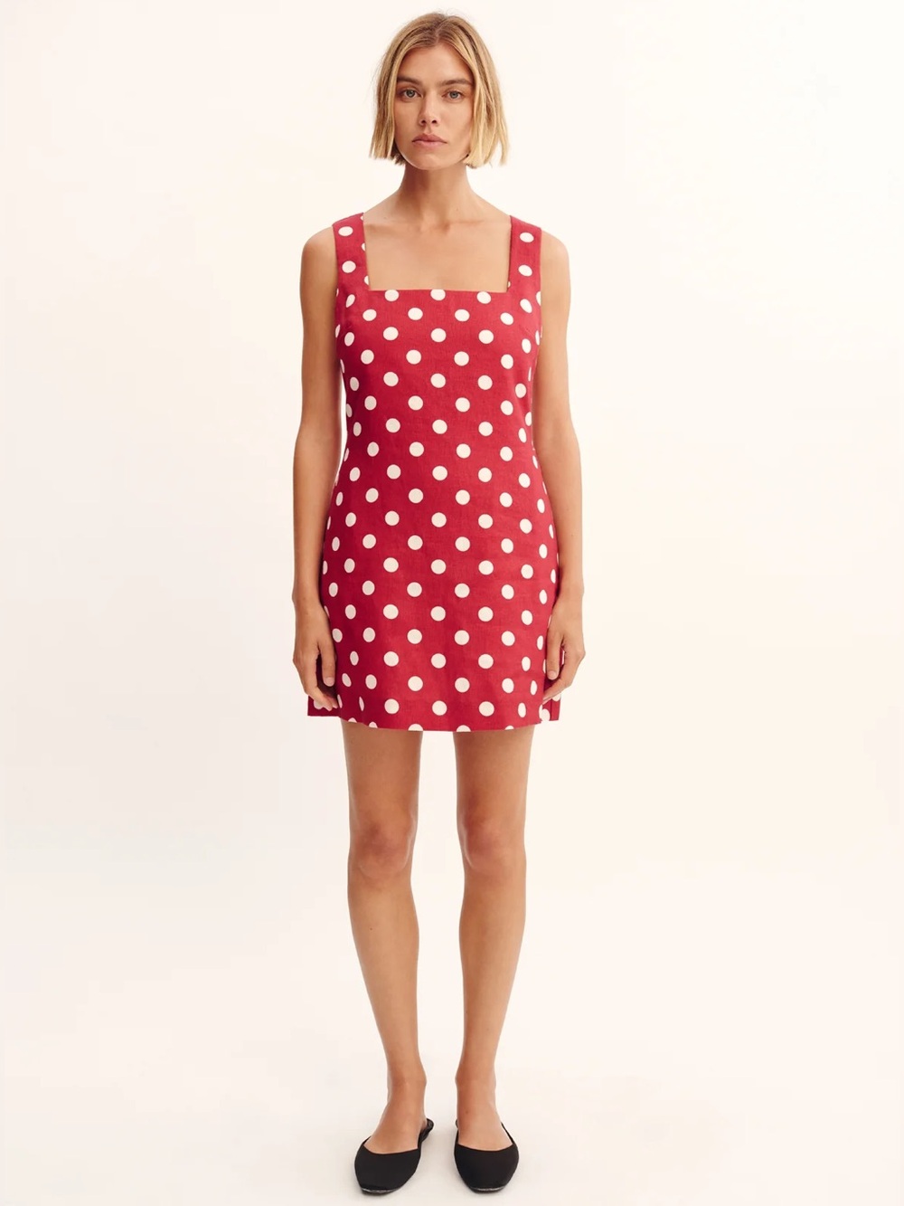 NWT POSSE Alice Mini Dress Red White Polka Dot 100% Linen Size M $299